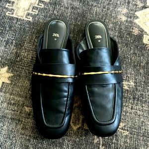 Zara Black Leather Mules 39
